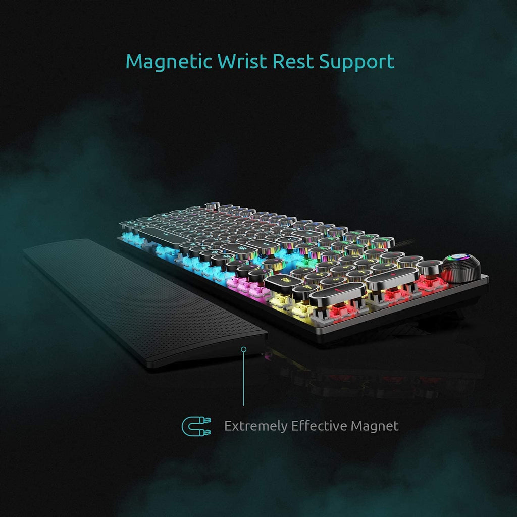 Retro Mechanical Gaming Keyboard, 104 Keys, RGB Rainbow Backlit, USB Wired, Blue Switch O42655
