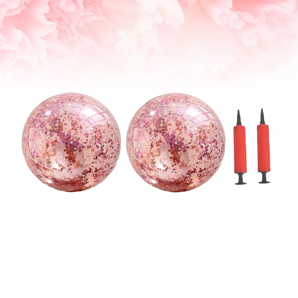 4 Pcs Glitter Ball and Pump Set Round Outdoor Indoor Pool Game Play Toy Golden Sequin Beach Ball Y89664