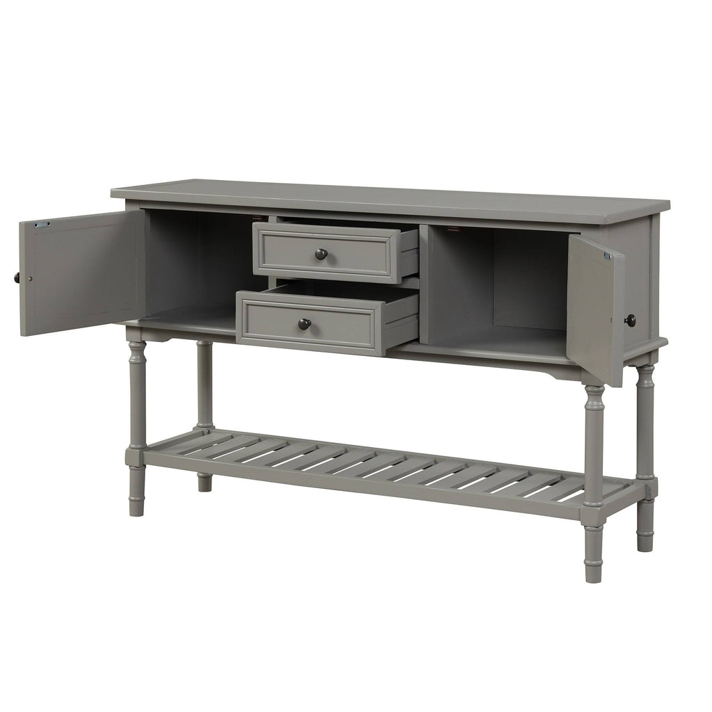 Modern Pine Console Table with 2 Drawer, 1 Cabinet, 1 Shelf, Greige S61101