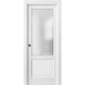 Panel Lite Pocket Door 36 x 80 with Frames Matte White with Glass Rail Hardware Wood Pantry Sliding Door X9441