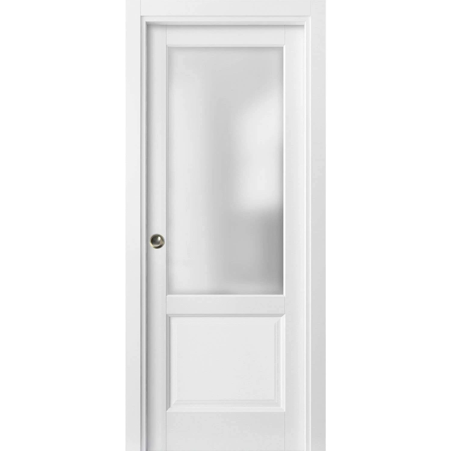Panel Lite Pocket Door 36 x 80 with Frames Matte White with Glass Rail Hardware Wood Pantry Sliding Door X9441