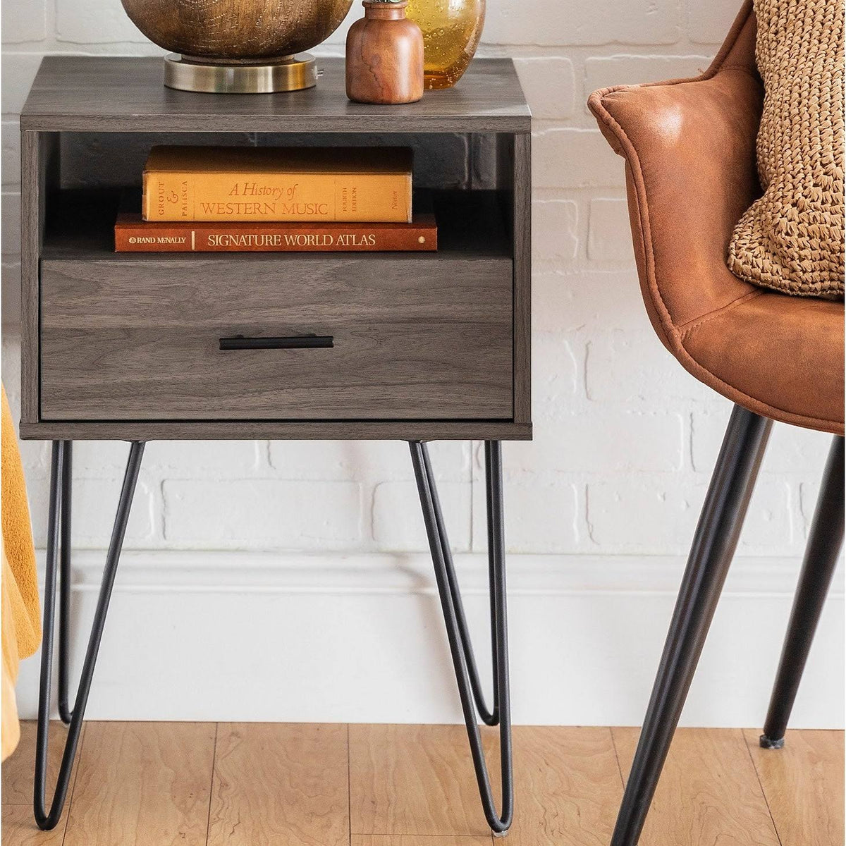 18-inch 1-Drawer Hairpin Side Table - Slate Grey Q517428