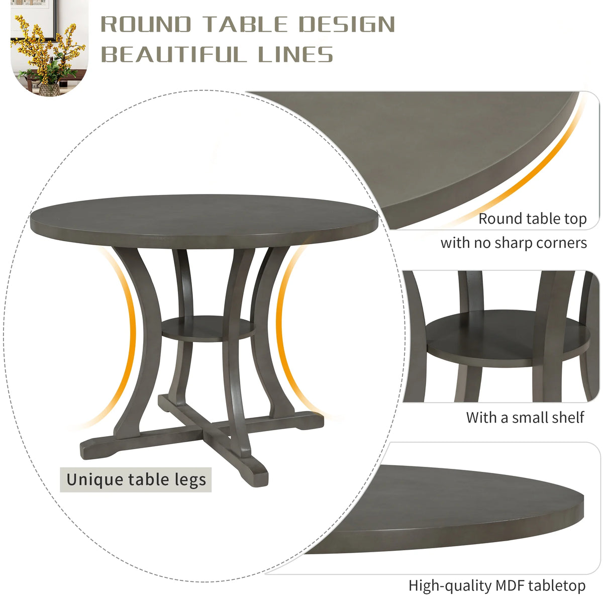 Antique Gray 5 Piece Wooden Dining Table and Chairs Set C76511