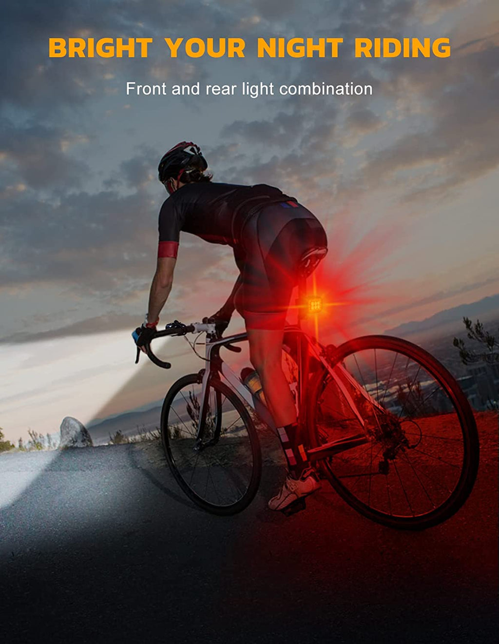 Rechargeable Bike Light Set with 6 Spot & Flood Beams, IP65 Waterproof F34187