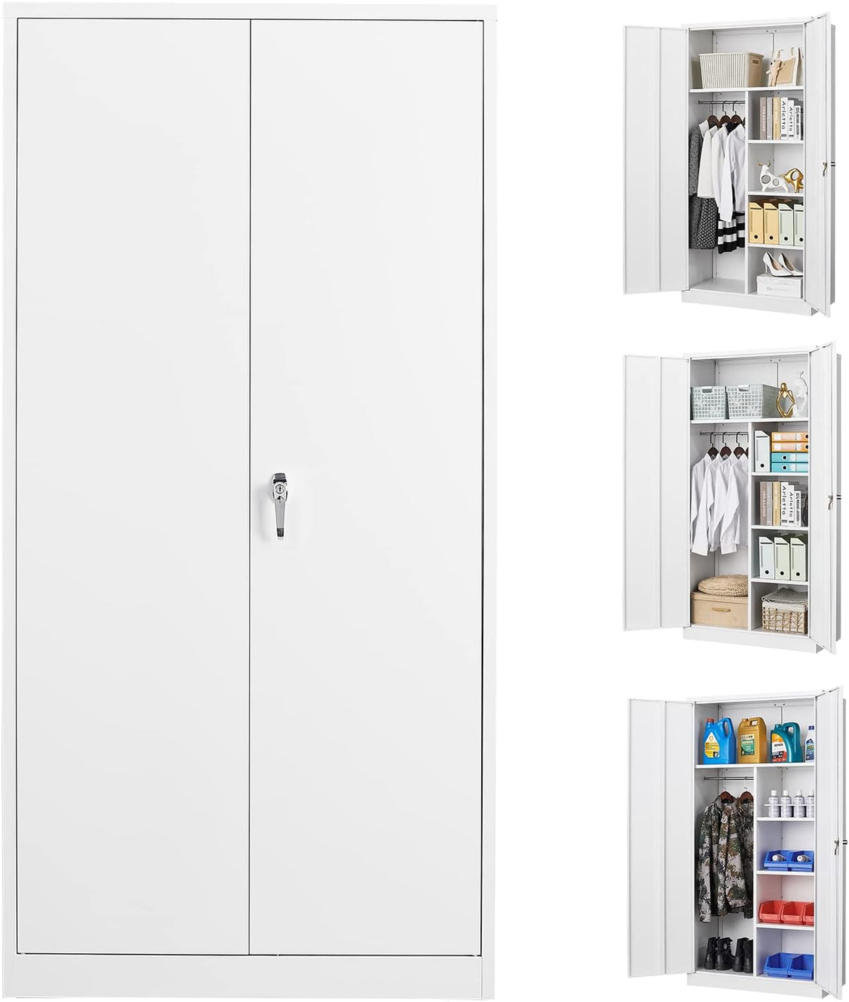 72" Tall Steel Storage Cabinet with Locking Door and 4 Adjustable Shelves (White) B665