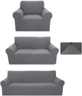 3-Piece Brushed Polyester Spandex SlipCover Set for Sofa Loveseat Couch Arm Chair, Light Gray H8223