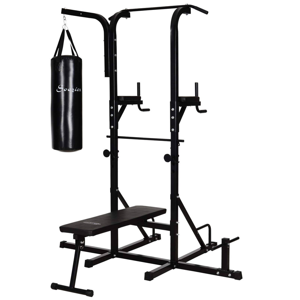 Power Tower with Bench and Punching Bag, Multi-Function Adjustable Dip Sit Up Workout Station Equipment S601
