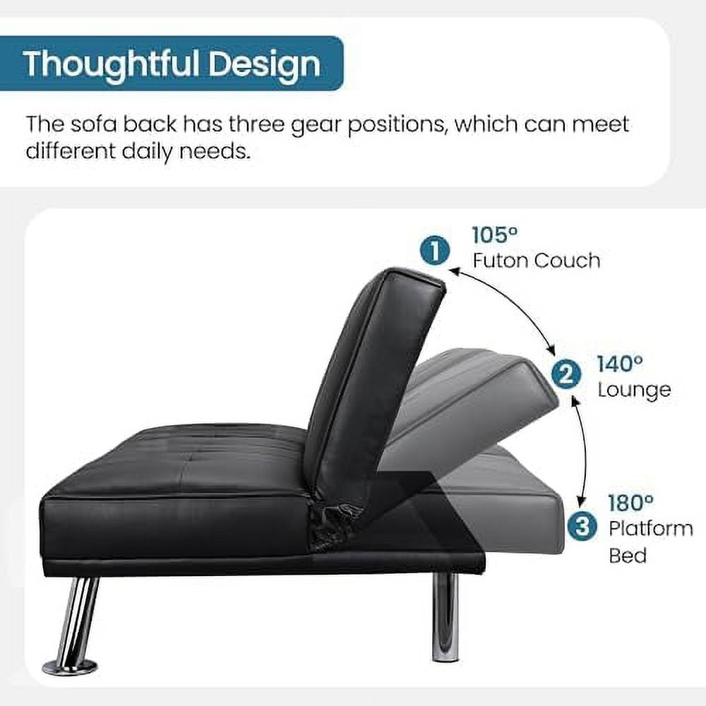 Gray Faux Leather Sofa Bed Futon with Armrest J549596