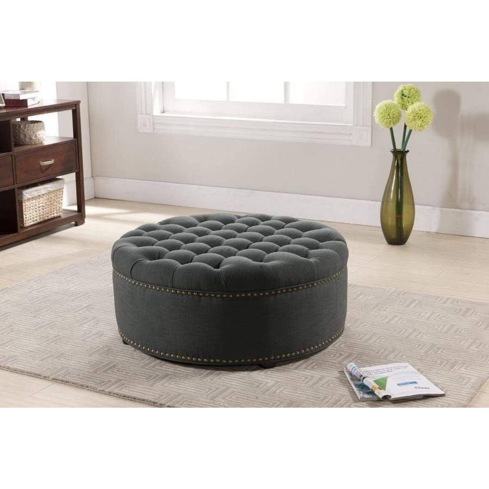 Grey Linen Tufted Ottoman X86551