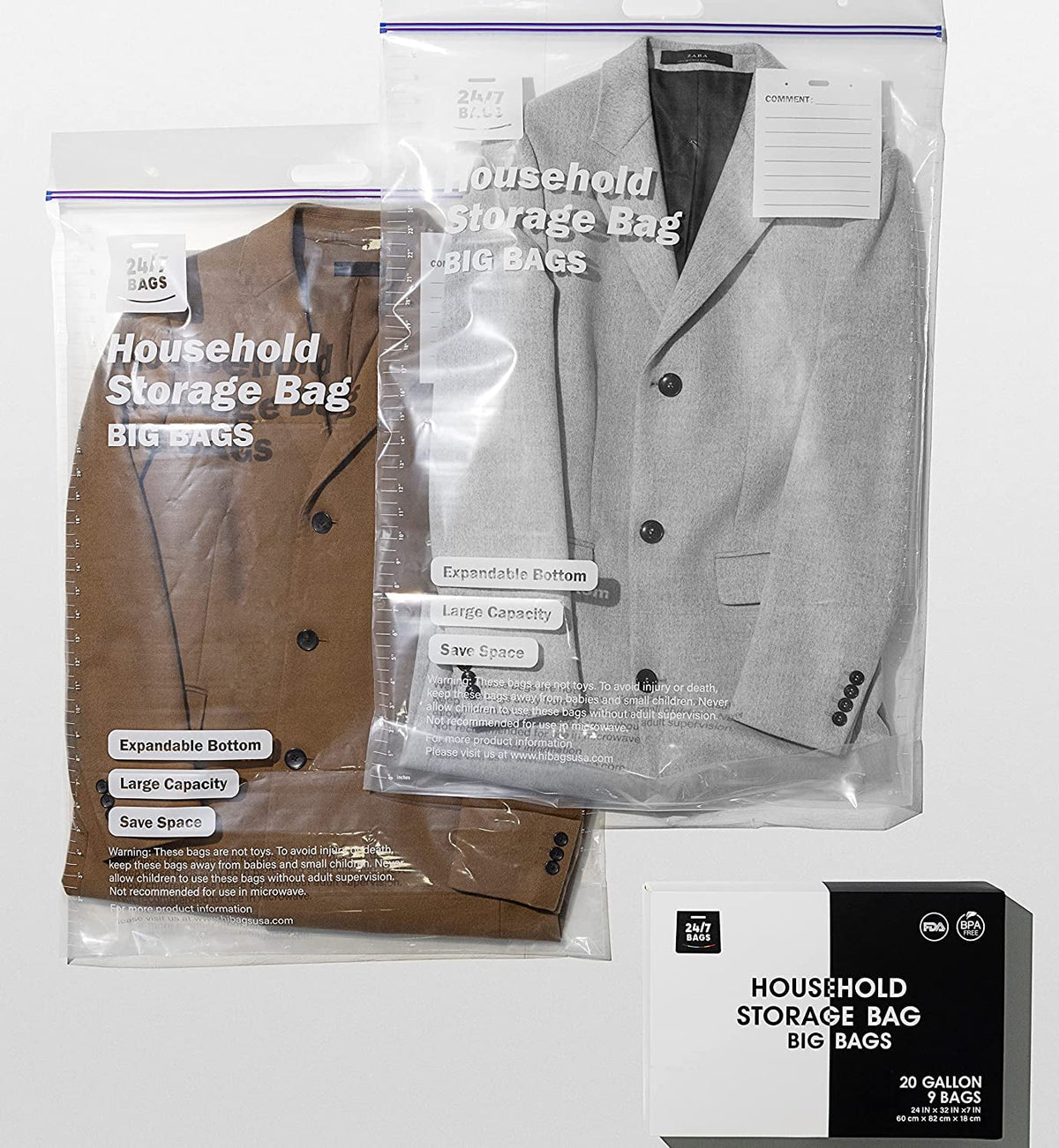 XXL Storage Bags, 20 Gallons, 9 Count, with Carry Handle G229