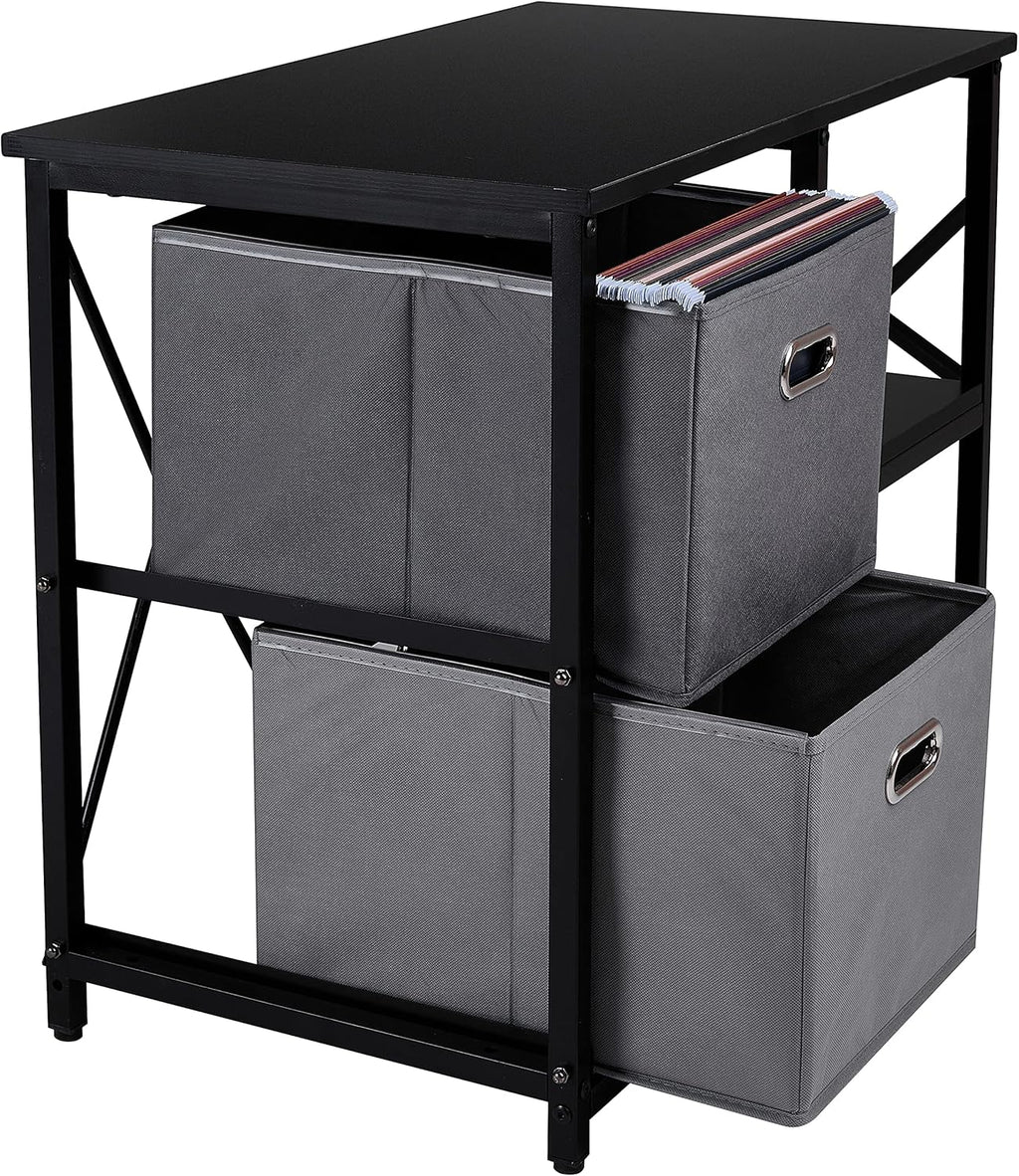 Black 2 Drawer Wooden Lateral File Cabinet with 2 Open Shelves H480