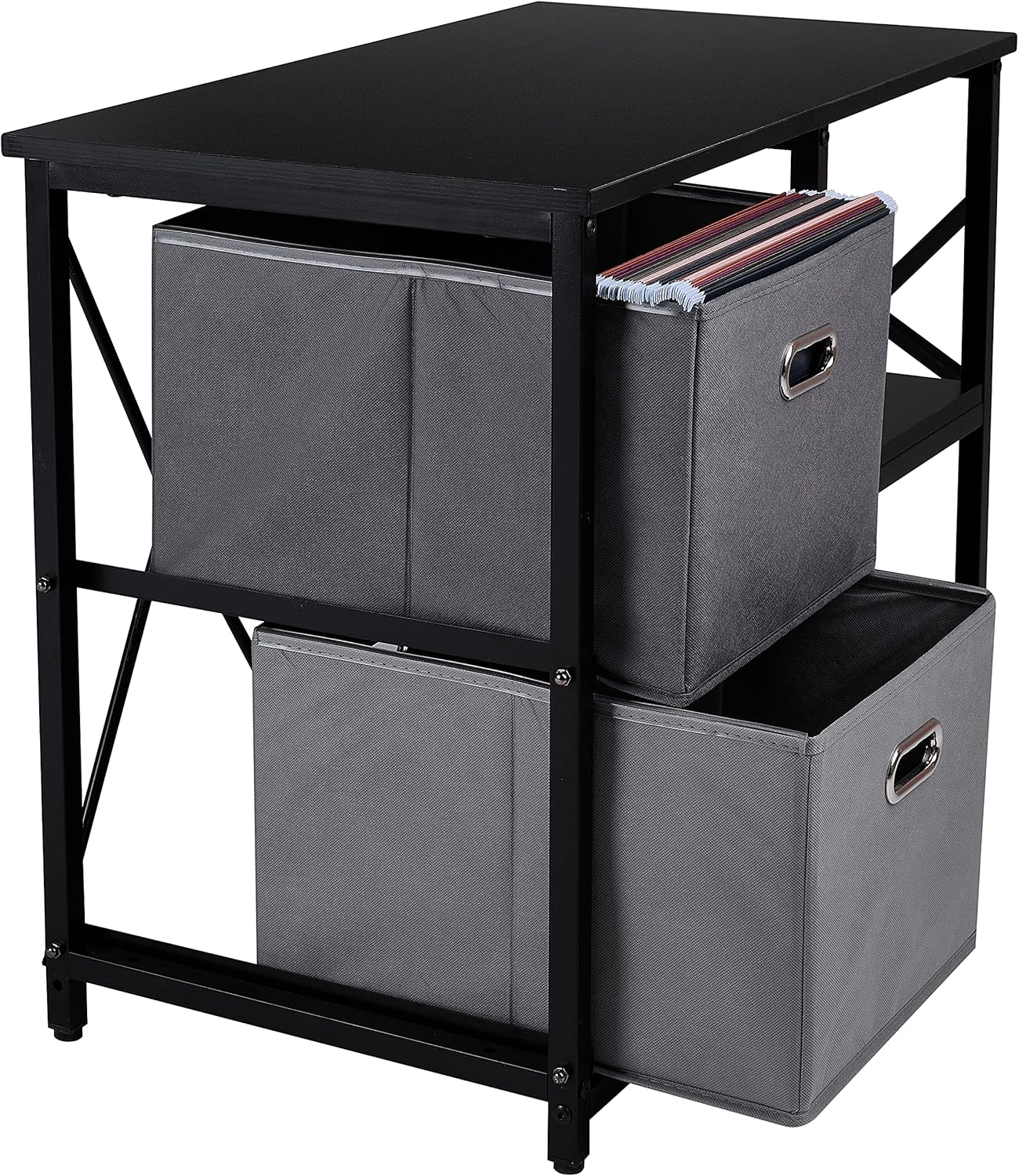 Black 2 Drawer Wooden Lateral File Cabinet with 2 Open Shelves H480