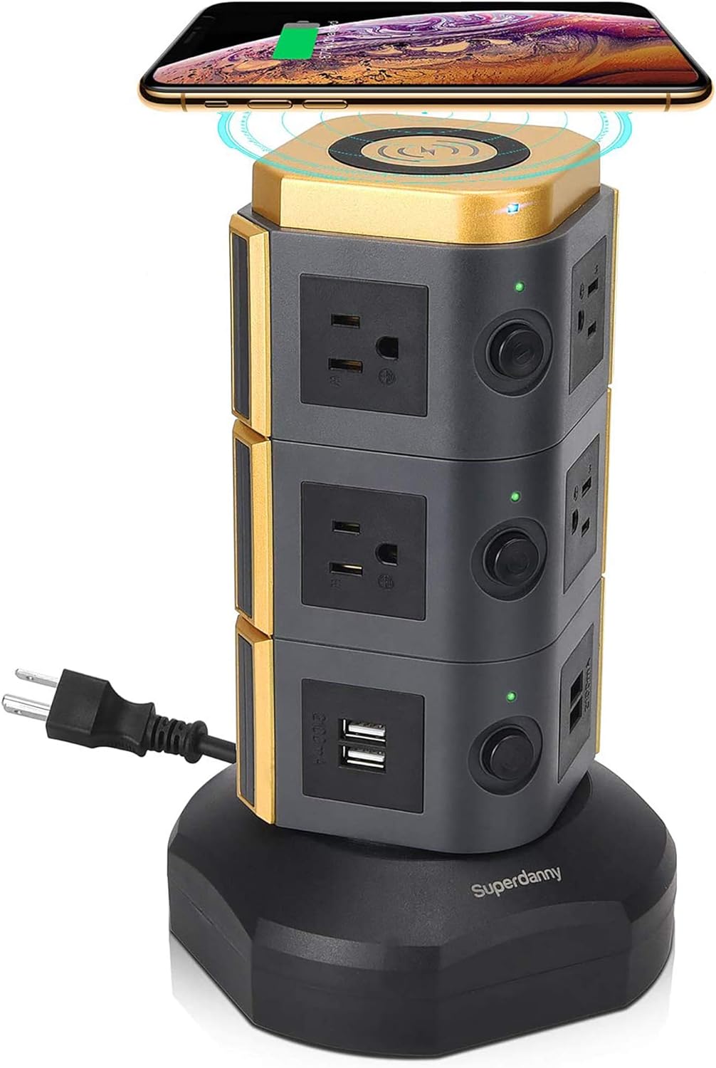Gold 13A Surge Protector Tower with 10 AC Outlets and 4 USB Slots, Pack of 2 C47405