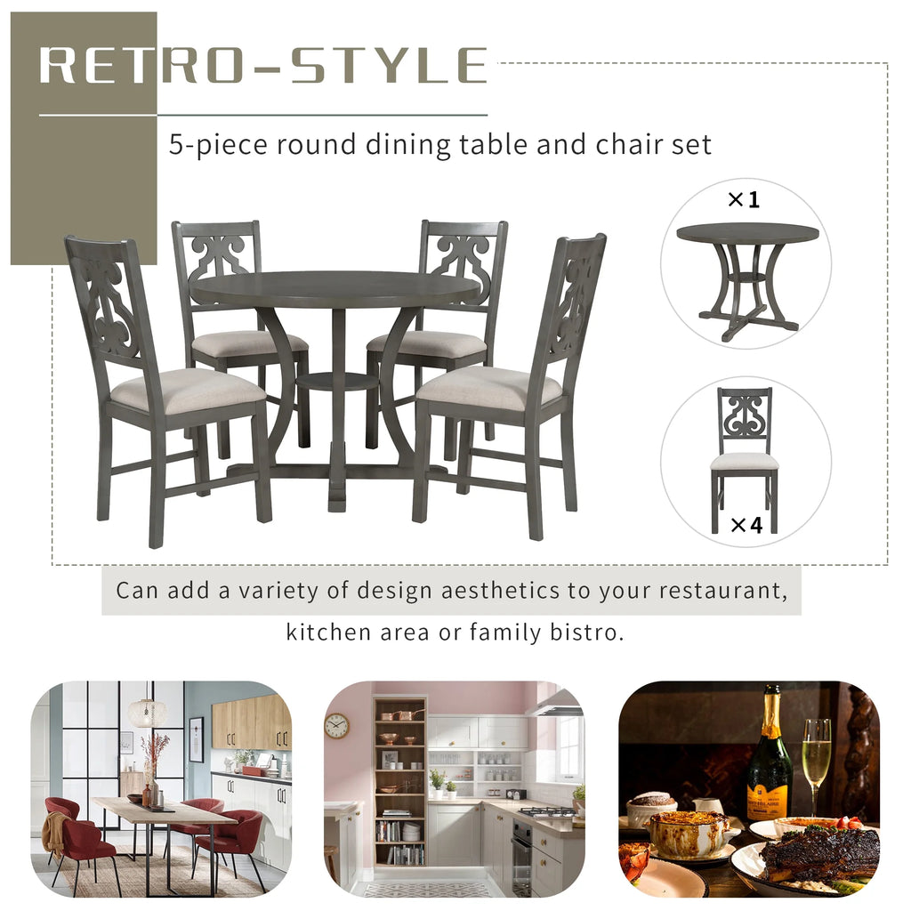 Antique Gray 5 Piece Wooden Dining Table and Chairs Set C76511