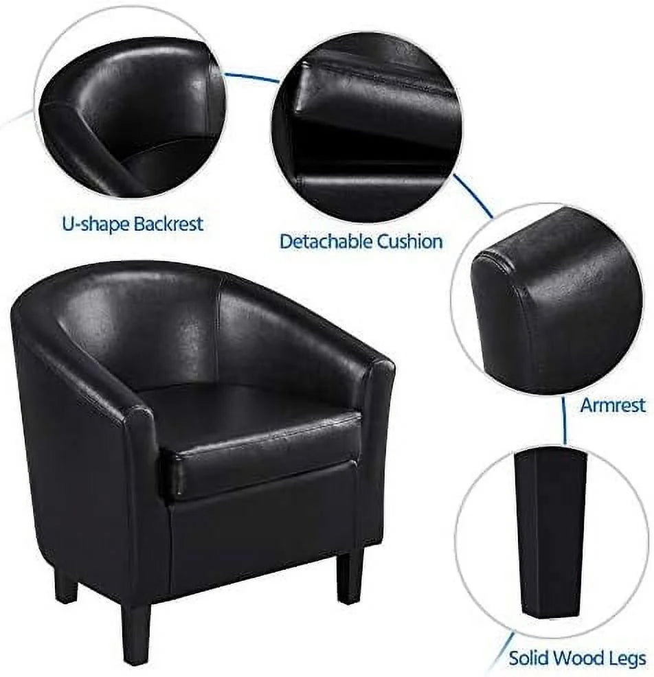 Black PU Leather Barrel Accent Chair with Ottoman F988