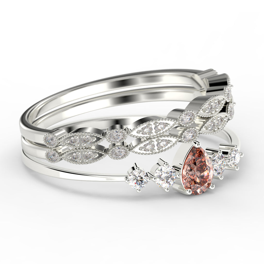 2.05 Carat Pear Cut Morganite And Diamond Moissanite Engagement Ring in 925 Sterling Silver With 18k White Gold Plating U2500