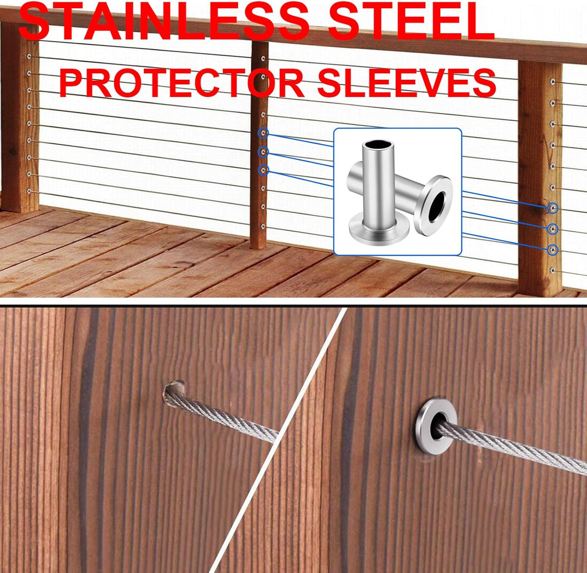 120 Pack Stainless Steel Protector Sleeves for Deck Cable Railing Z1601
