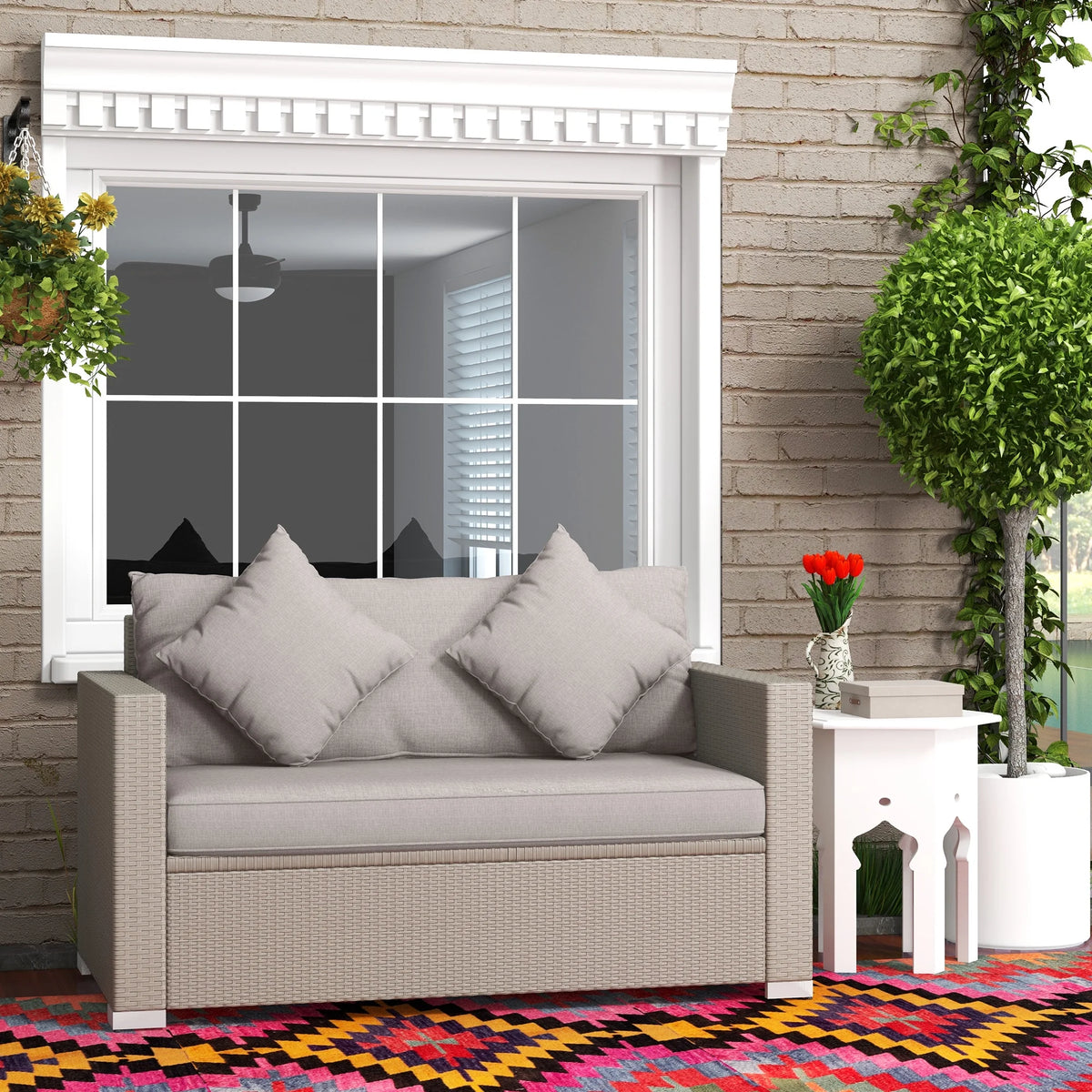 Gray Padded Outdoor Loveseat Sofa T466