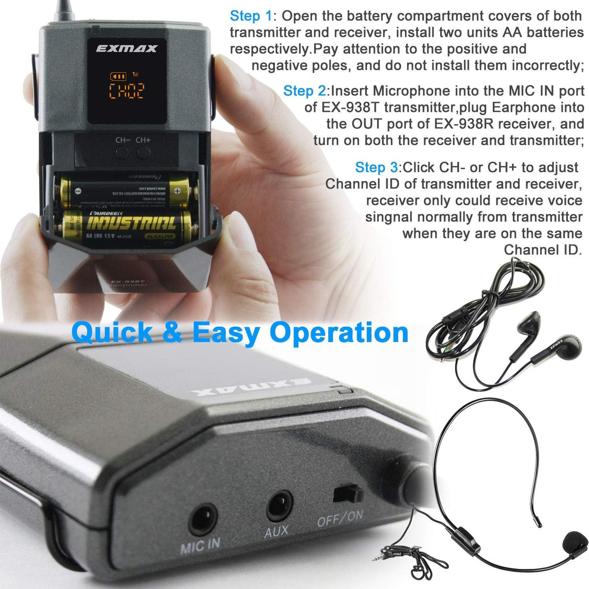 Wireless Headset Microphone Tour Guide System (1 Transmitter 8 Receivers with Black Storage Case) I401