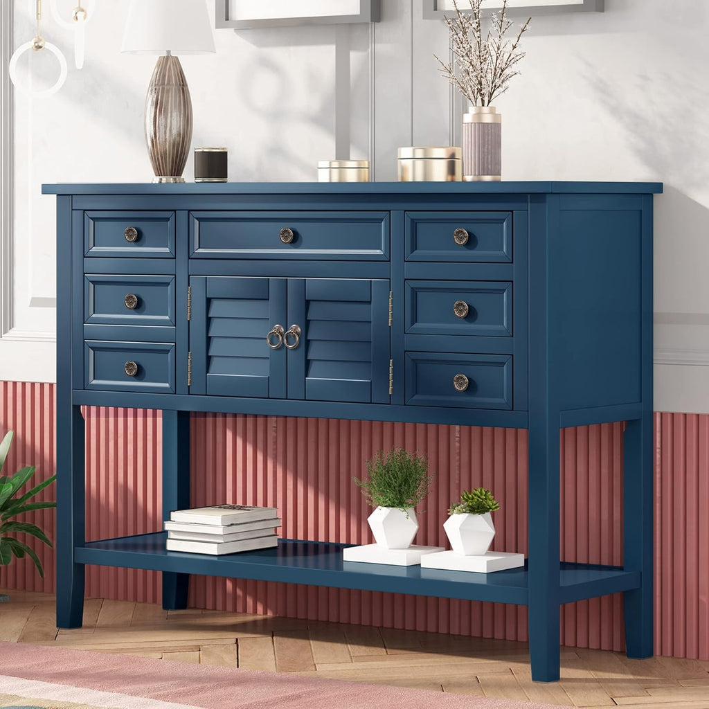 Blue Wood Console Table with 7 Drawers N4148