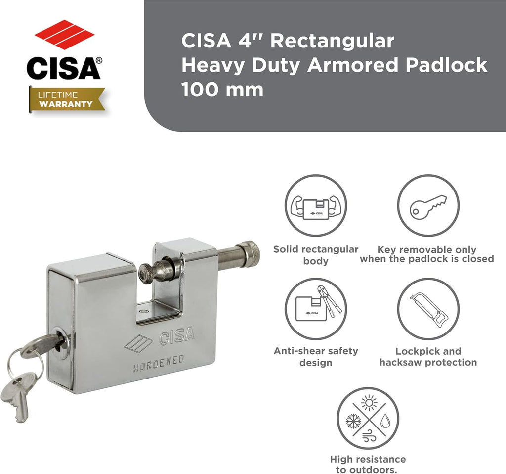 4'' Rectangular Heavy Duty Armored Padlock with 2 Keys, Pack of 2 E903730