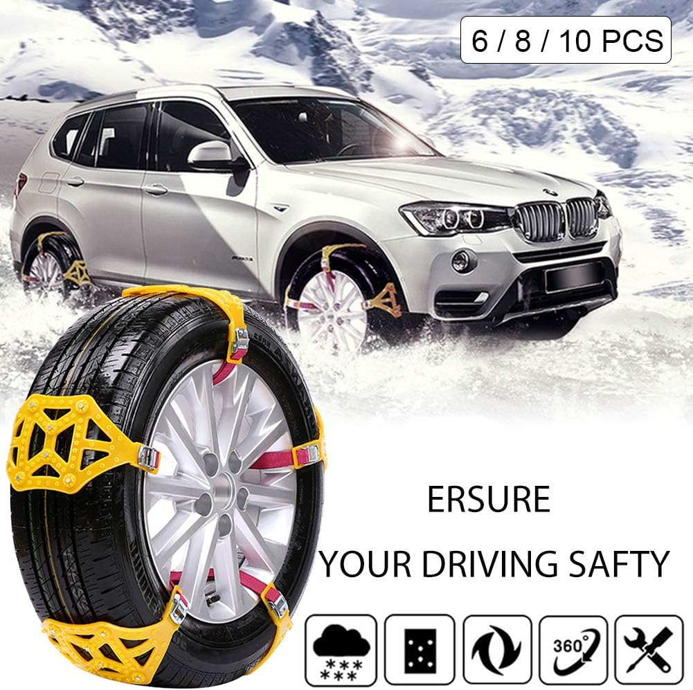 8Pcs Anti-Skid Snow Chains for Tyres, Universal 165-285mm D3578