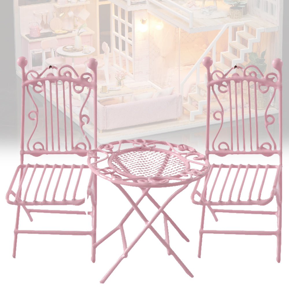 Miniature Metal Pink Table Chair for Dolls House Furniture P423