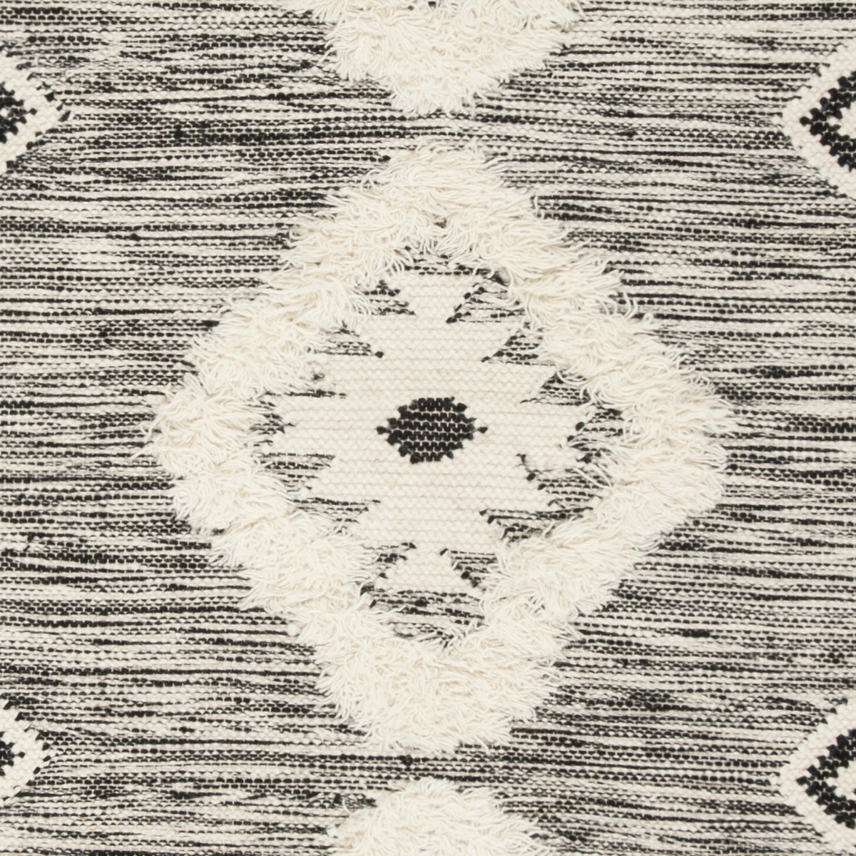 Geometric Diamonds Fringe Area Rug, Black/Ivory, 6' x 9' J915292