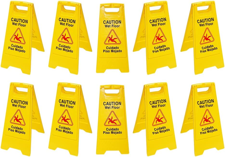 10 Pack Double Sided Yellow Wet Floor Sign H888108