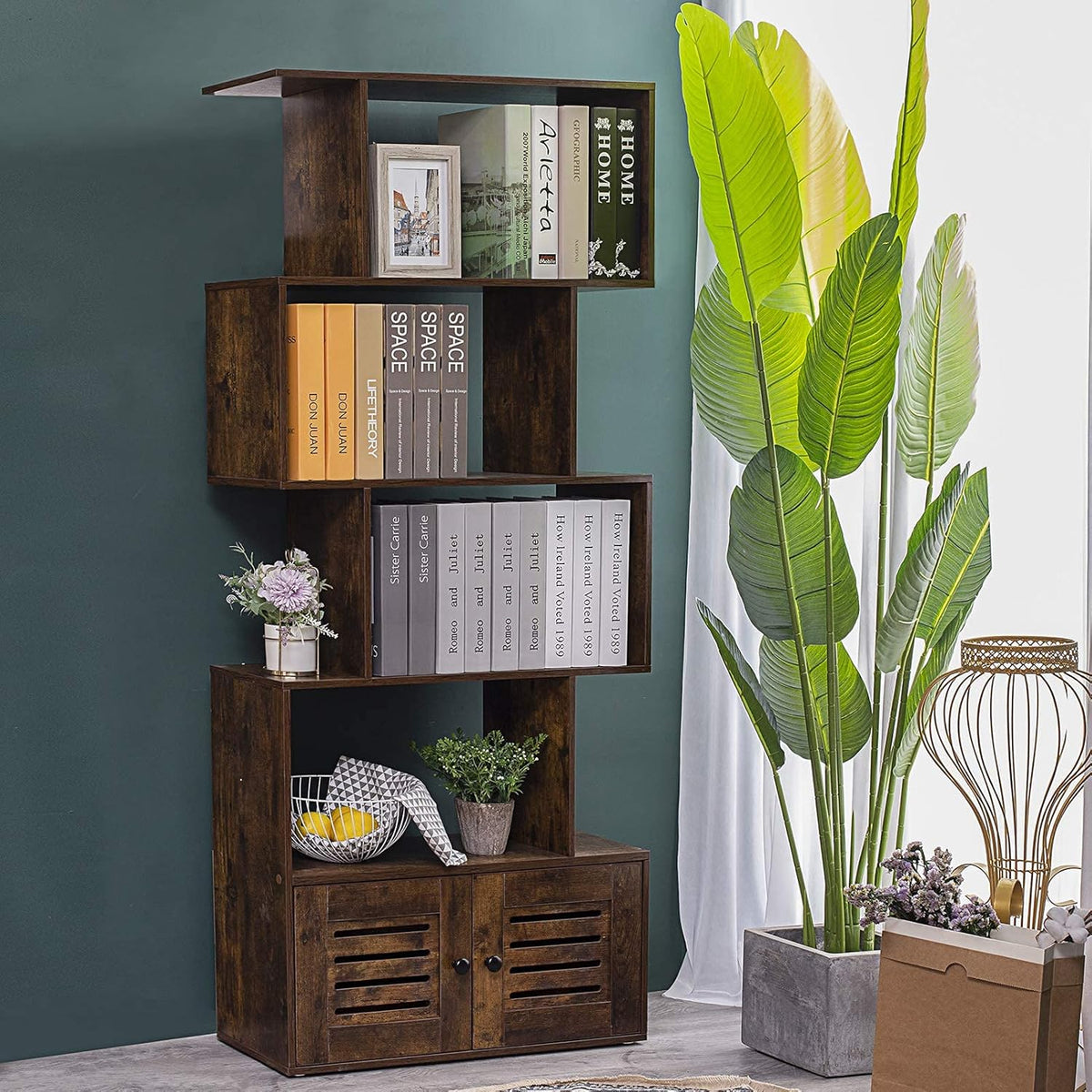 5-Tier Wooden Bookcase with Doors L392001