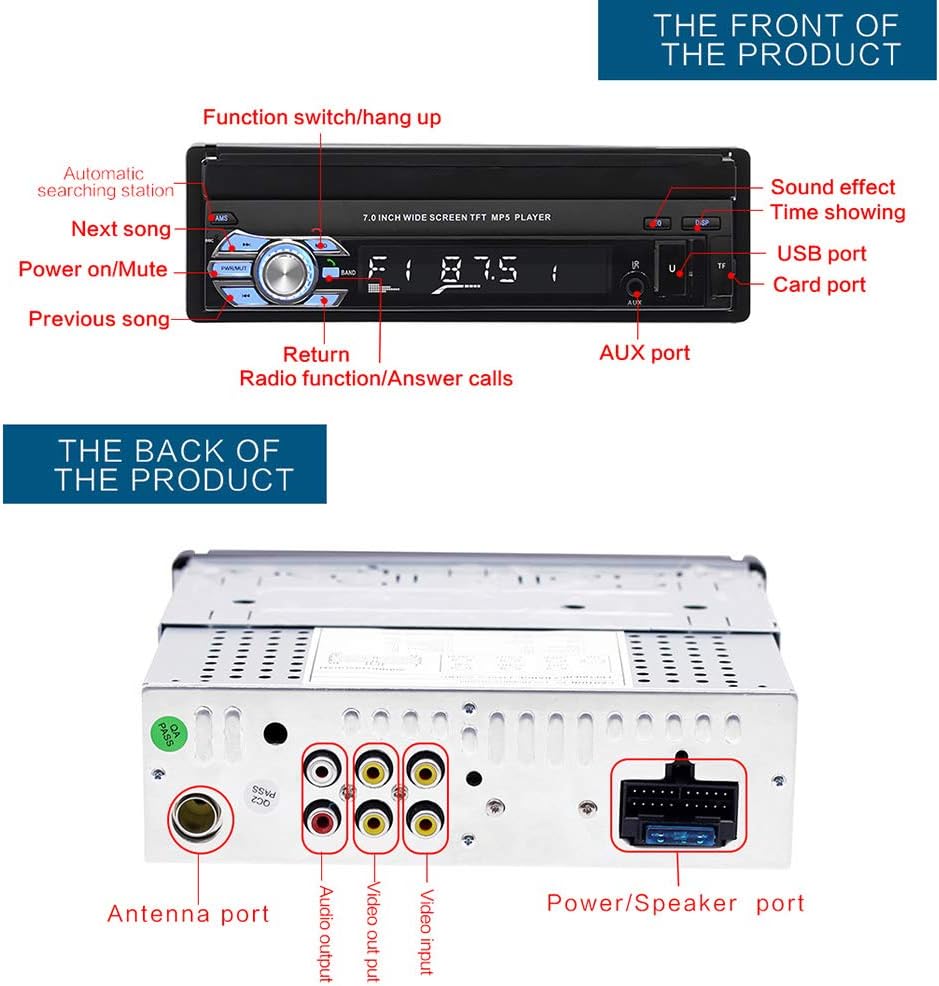 Single Din Touchscreen Car Stereo with Bluetooth FM Radio USB AUX Input T905394