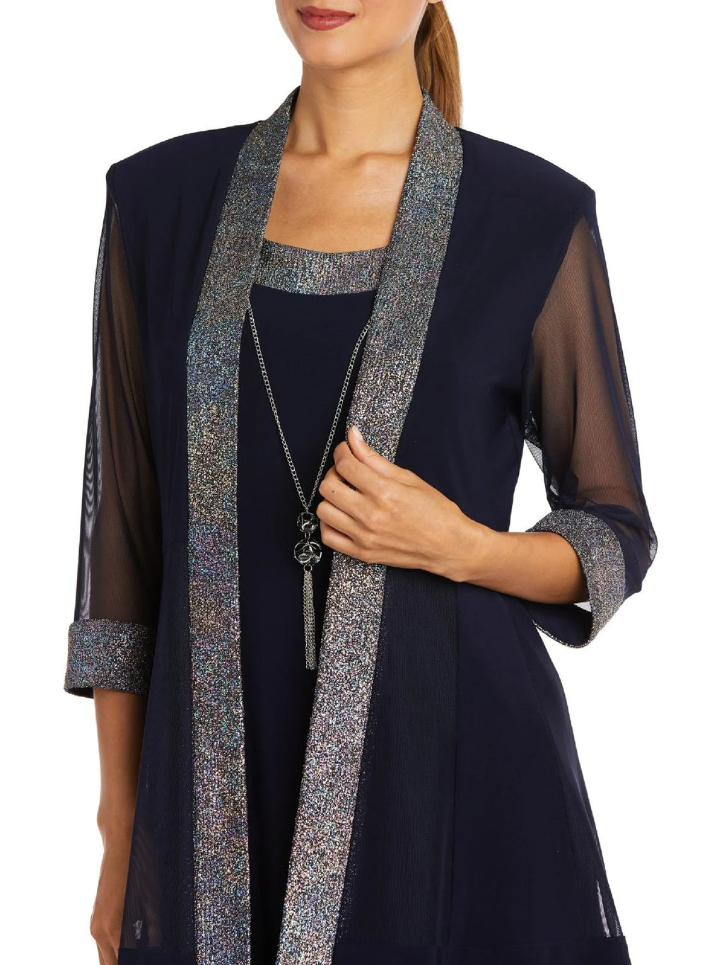 2 Piece Foil Knit Sleeveless Knee-Length Dress with Jacket A910915