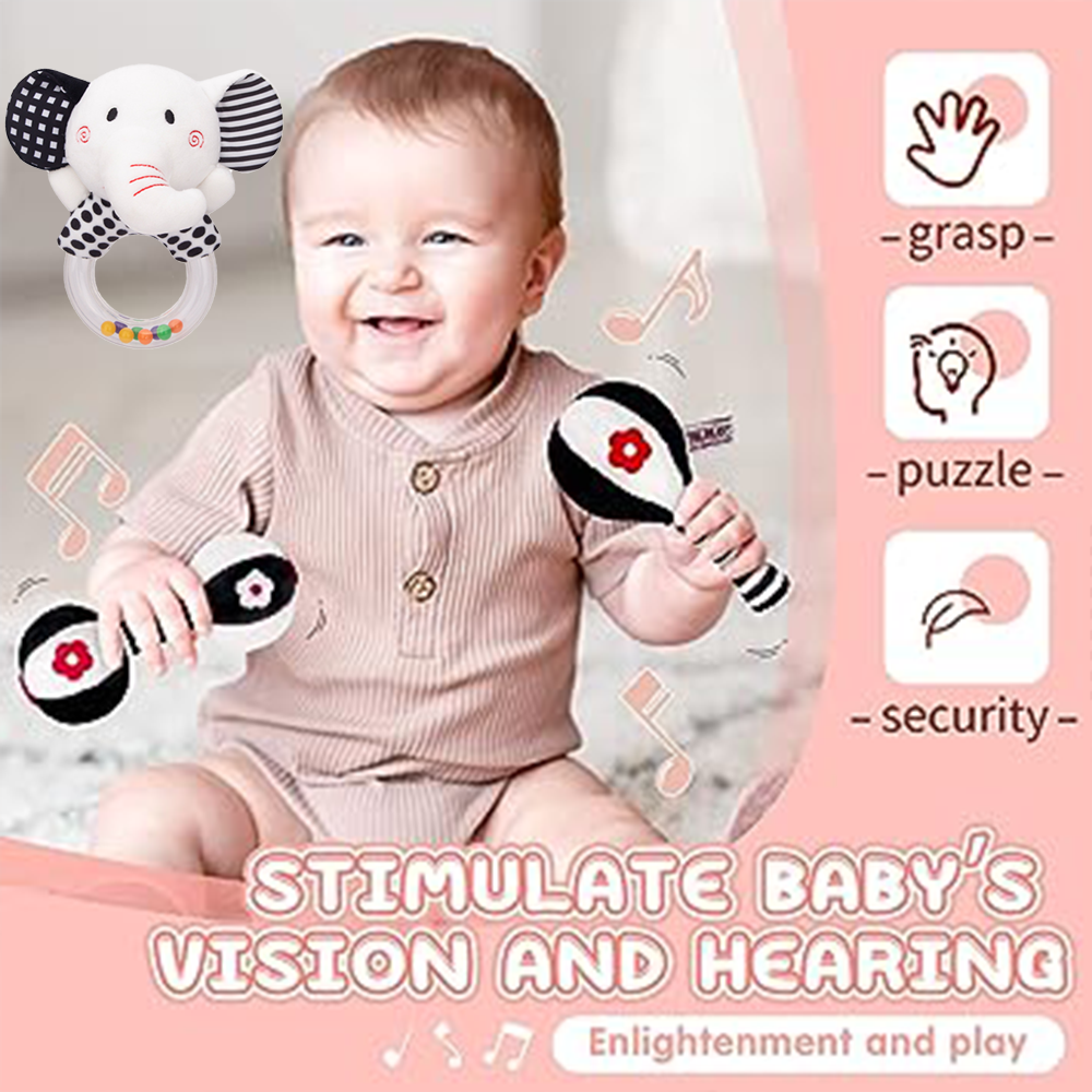 3PCS Soft Baby Rattles High Contrast Black and White Plush Rattle Toy C509