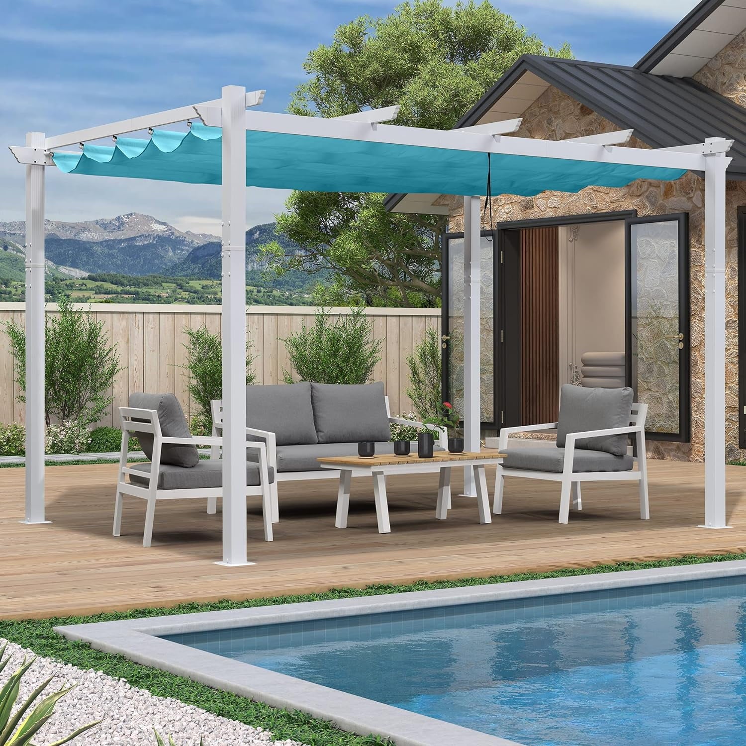 10' x 13' Outdoor Retractable Aluminum White Pergola with Sun Shade Canopy P710792