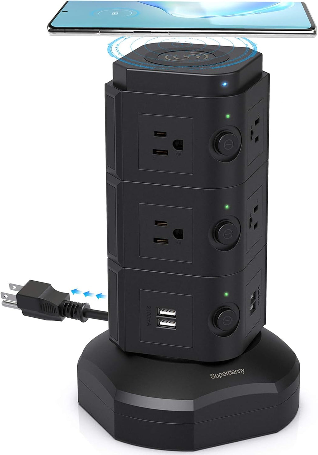 Gold 13A Surge Protector Tower with 10 AC Outlets and 4 USB Slots, Pack of 2 C47405