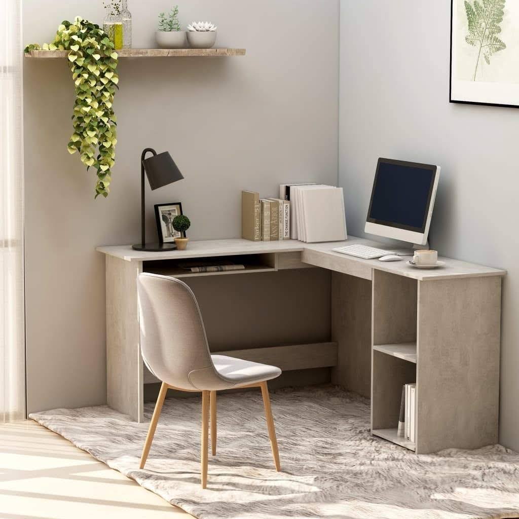 Concrete Gray L-Shaped Corner Desk Chipboard I7230