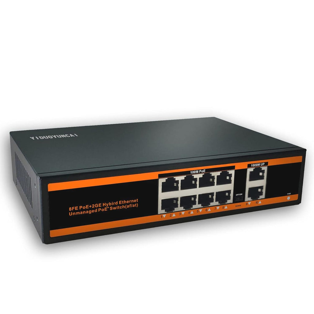 10 Ports Ethernet PoE Switch, 8 PoE Ports + 2 Uplink Ports, 150W, Metal Fanless, Unmanaged, Pack of 2 Q39882