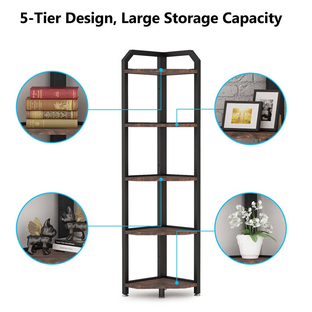 Brown 5 Tier Corner Bookshelf H56355