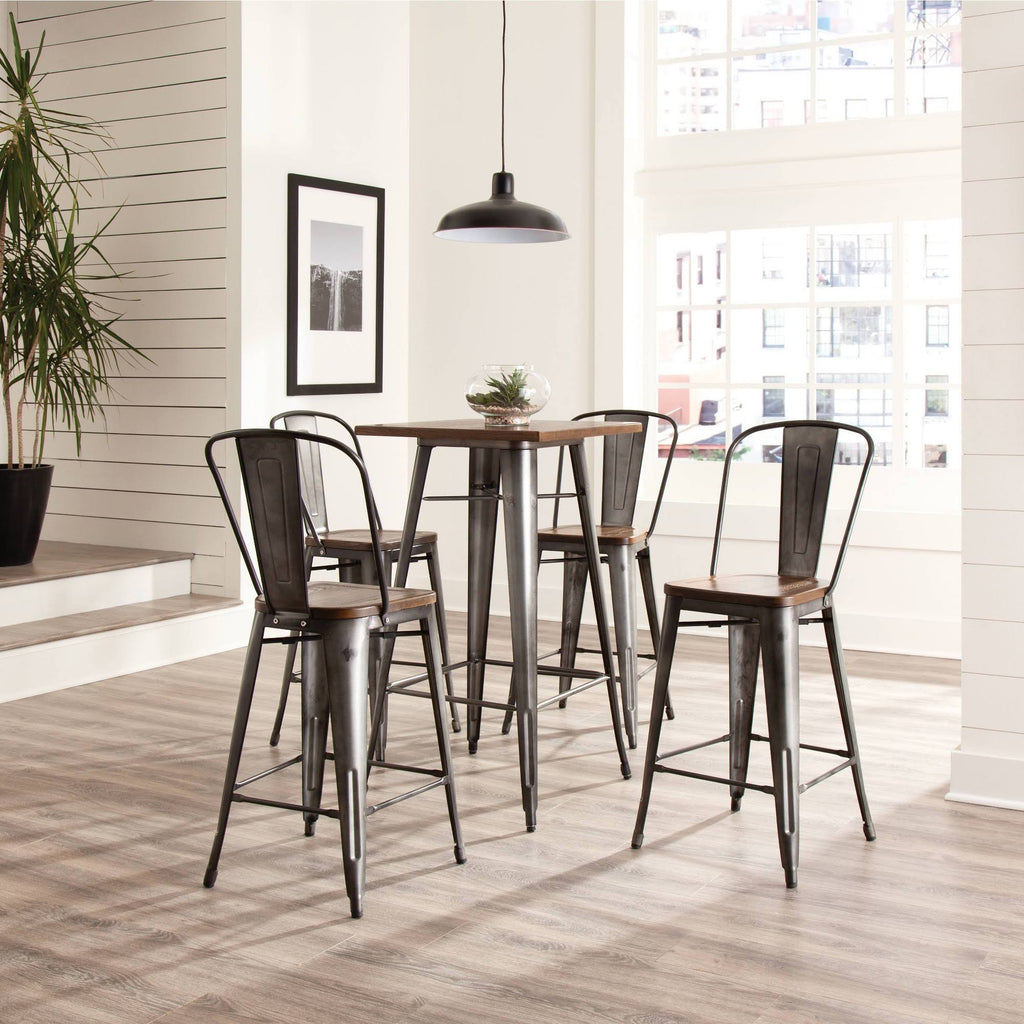 Industrial Modern 4 Pack 26x22 High Back Metal Bar Stools with Solid Ash Wood Seats M101