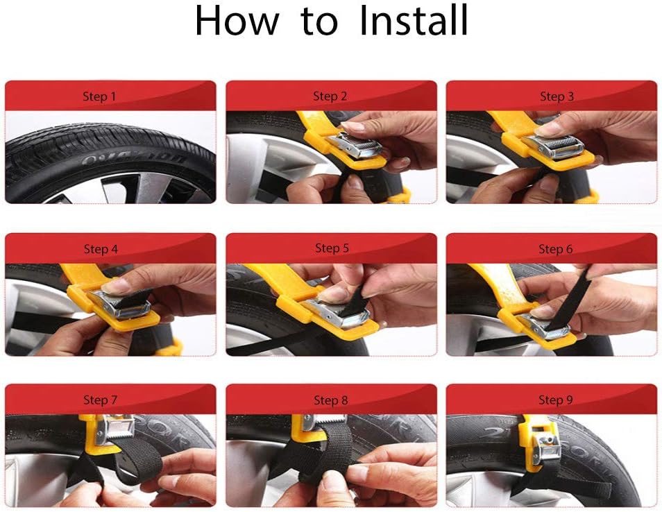 8Pcs Anti-Skid Snow Chains for Tyres, Universal 165-285mm D3578