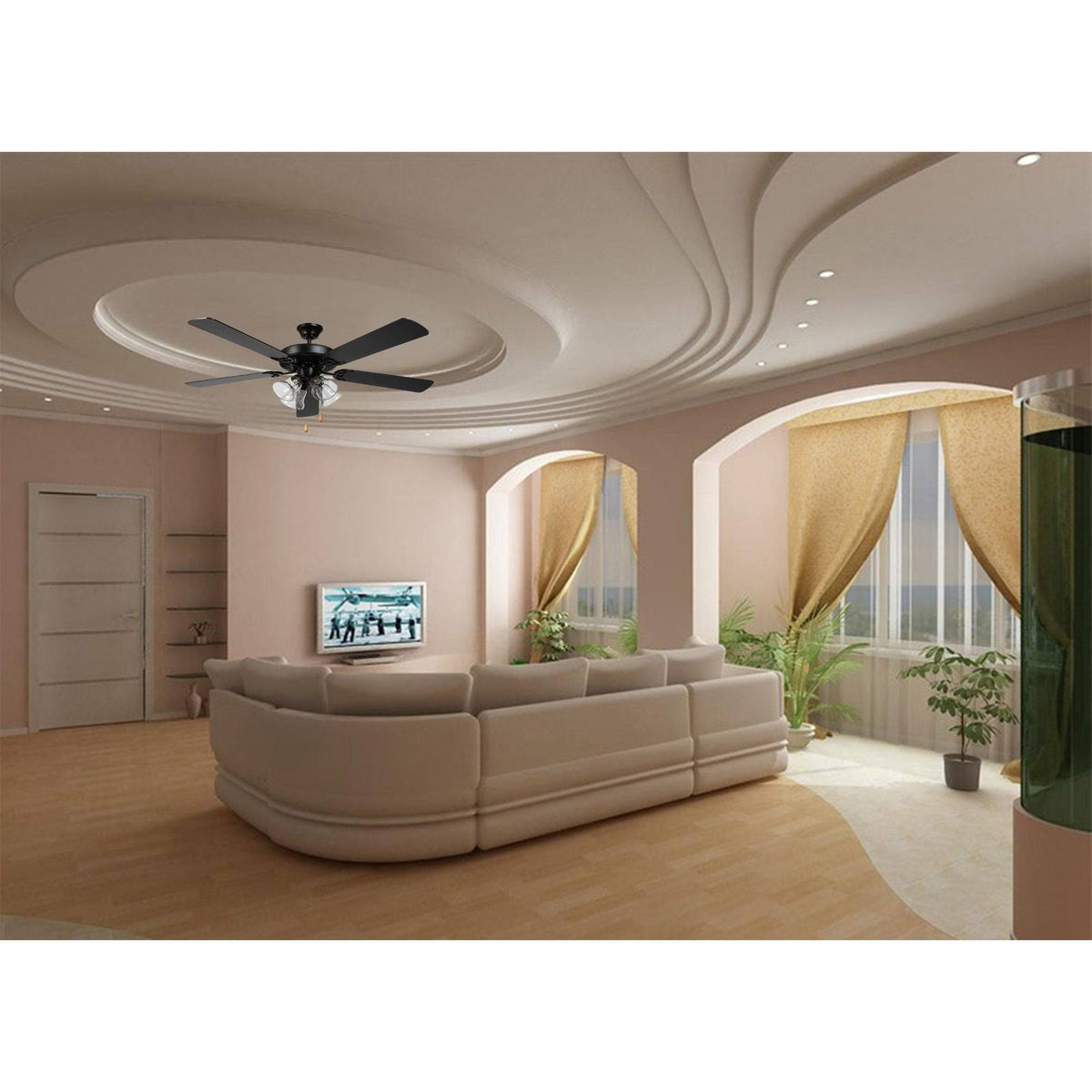 5 Blade Ceiling Fan in Black Finish with Clear Seedy Glass Q179