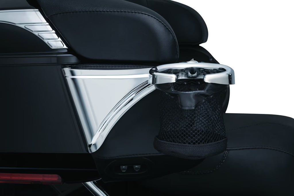 Chrome Motorcycle Passenger Drink Holder with Mesh Basket P11918