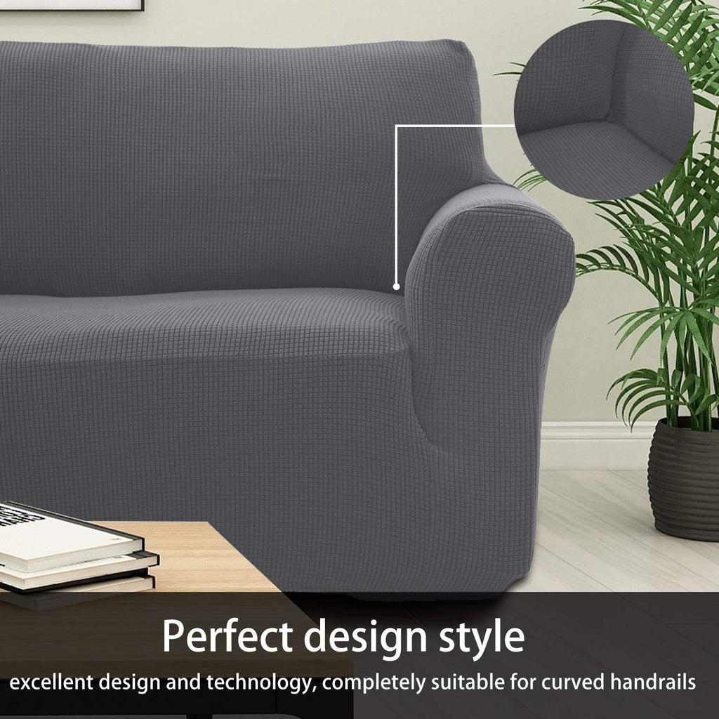 3-Piece Brushed Polyester Spandex SlipCover Set for Sofa Loveseat Couch Arm Chair, Light Gray H8223