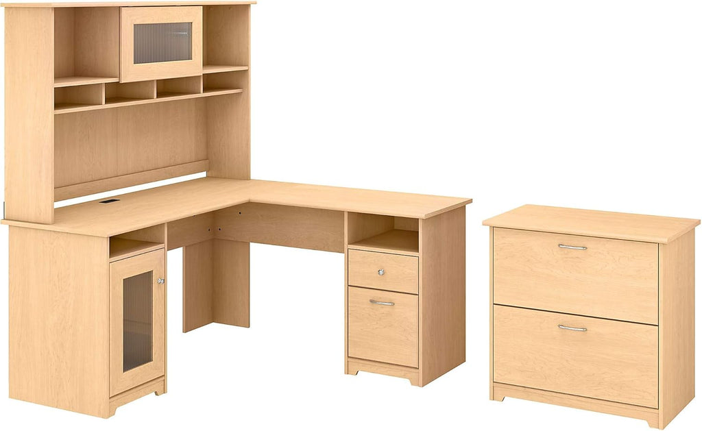 L Shaped Desk with Hutch and Lateral File Cabinet O399755