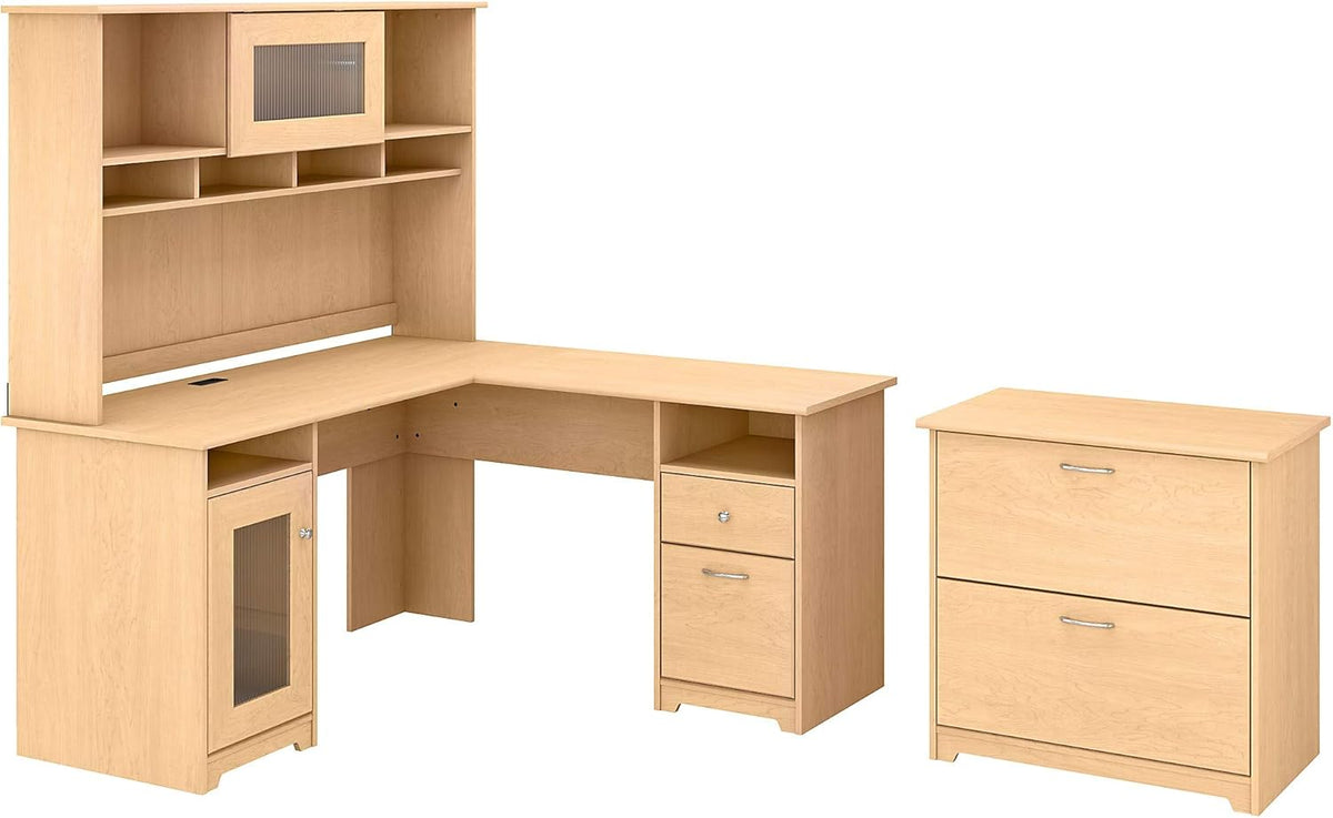 L Shaped Desk with Hutch and Lateral File Cabinet O399755