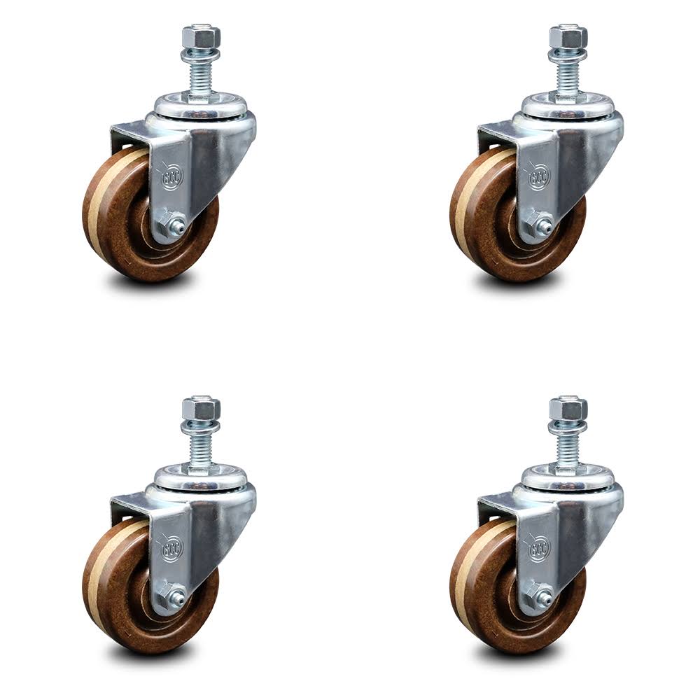 Set of 4 Swivel Caster with 3x22 Wheels and 10mm Stem K733007