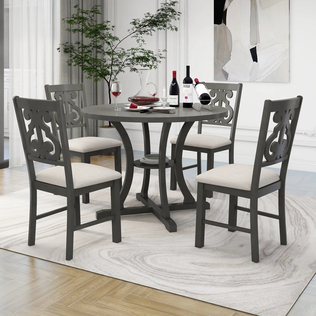 Antique Gray 5 Piece Wooden Dining Table and Chairs Set C76511