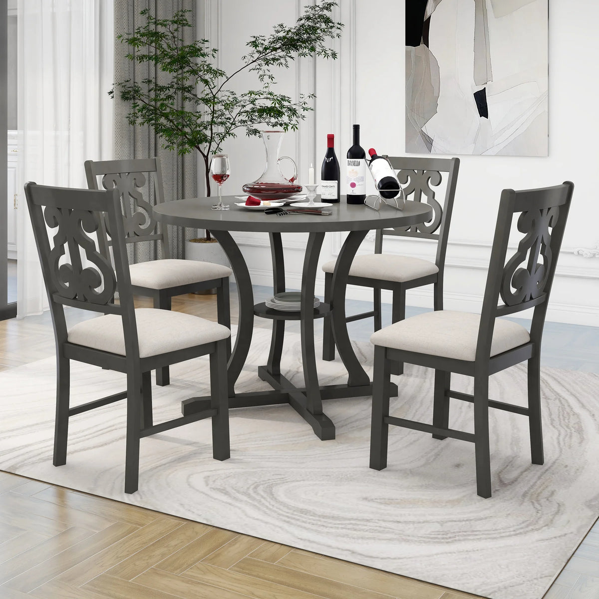 Antique Gray 5 Piece Wooden Dining Table and Chairs Set C76511