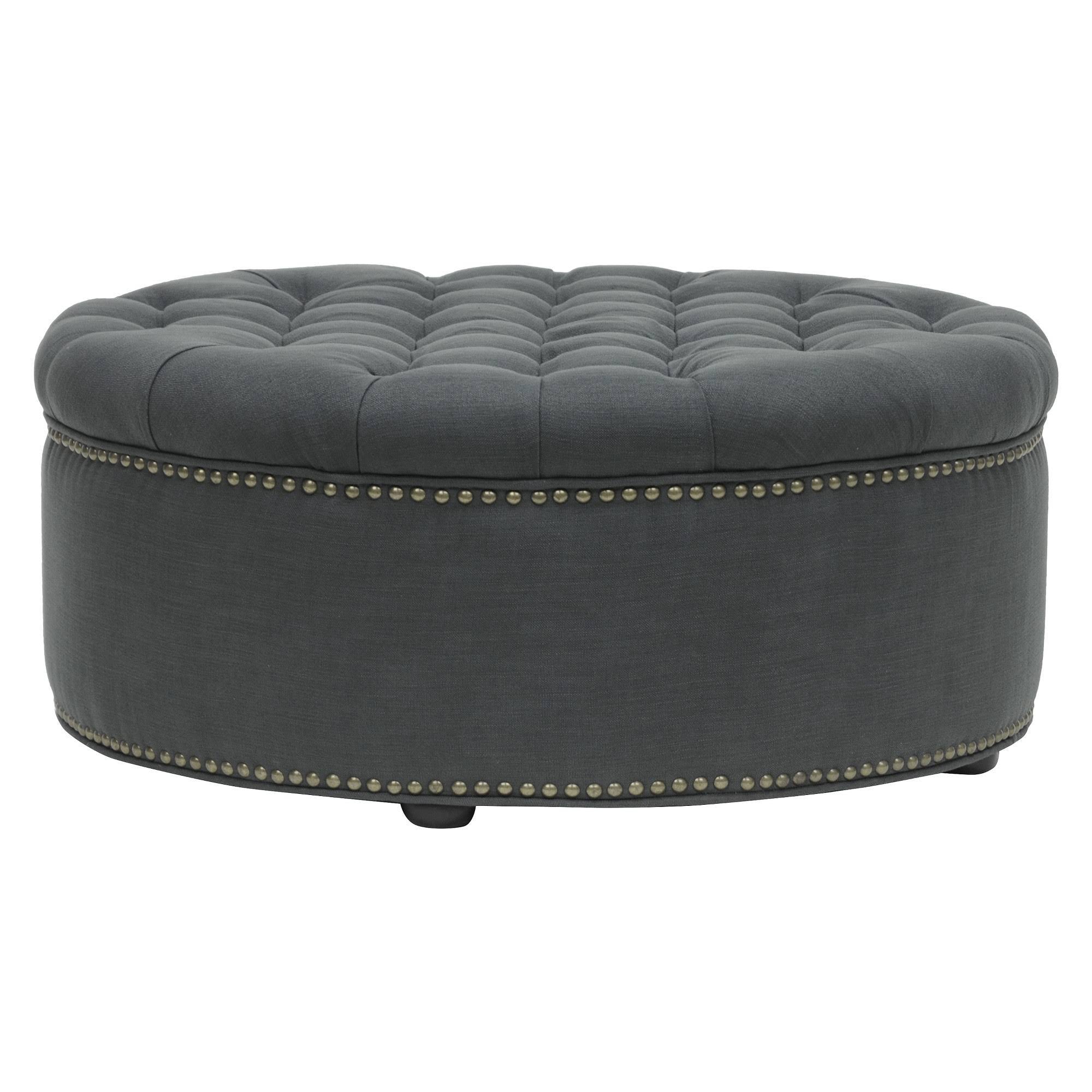 Grey Linen Tufted Ottoman X86551