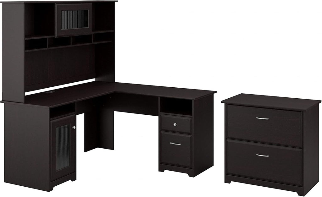 L Shaped Desk with Hutch and Lateral File Cabinet O399755